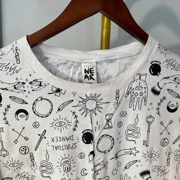 Zumba Fitness White Short Sleeve Graphic Pocket Tee with Black Doodles - Picture 3 of 9
